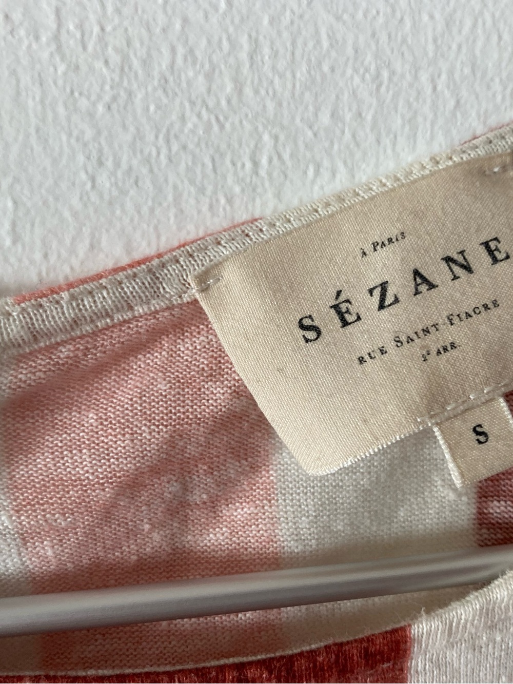 Sezane Andre Striped Short-Sleeve Cotton and Linen Tee in Rust, Mustard & Cream - Picture 3 of 4
